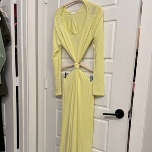 Long Sleeve Knot-Front Jumpsuit in Pale Yellow